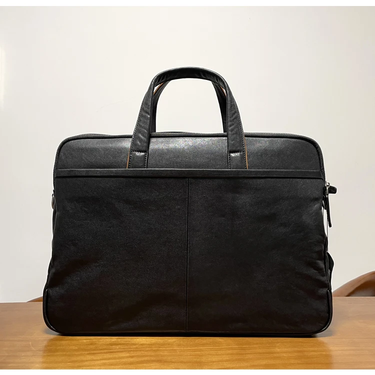 Semplice e casual in pelle bovina conciata al vegetale da uomo e da donna, valigetta nera da viaggio d'affari, borsa per laptop da 15 pollici in vera pelle di lusso