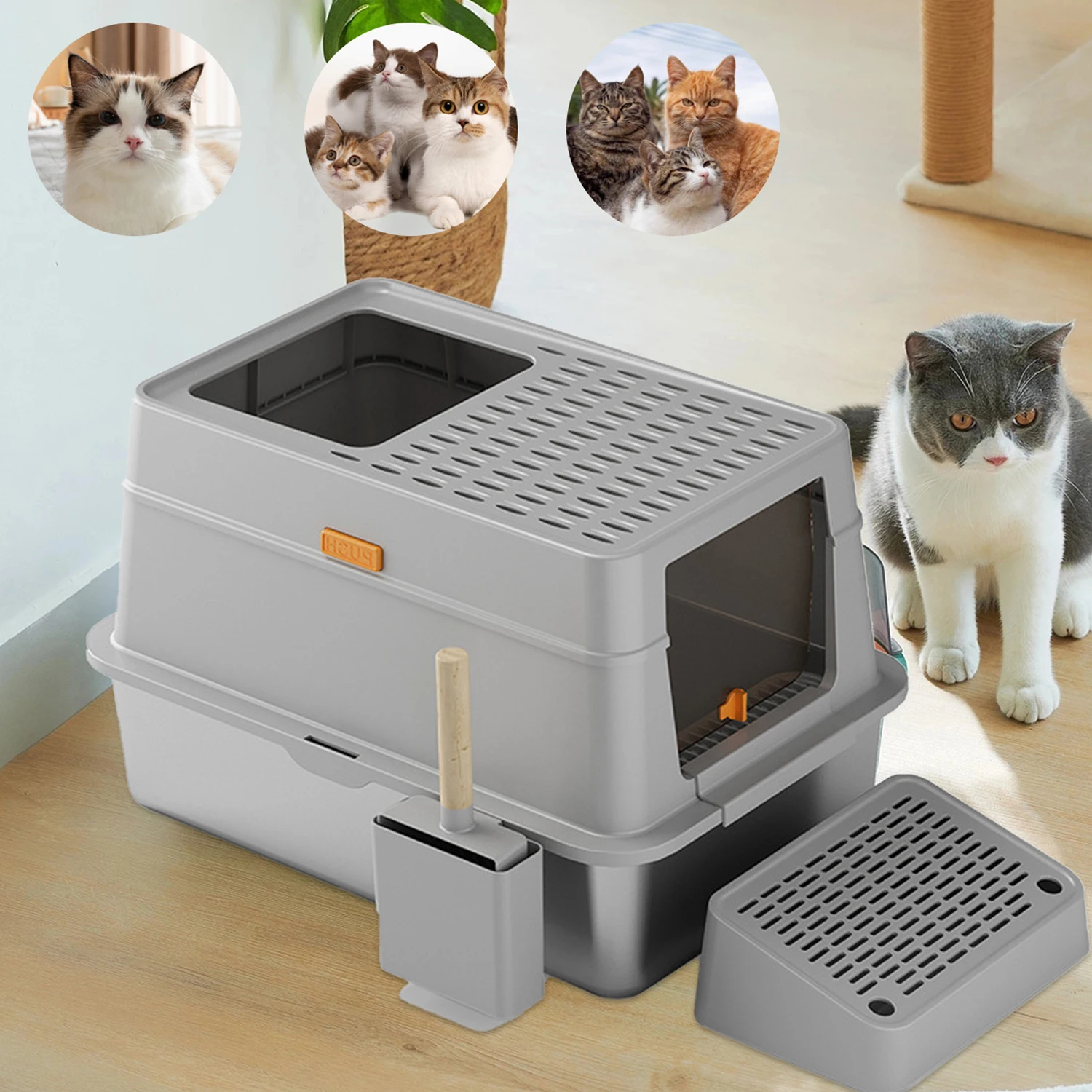 Grande lettiera per gatti sabbiera semichiusa per gattini copertura staccabile in materiale plastico