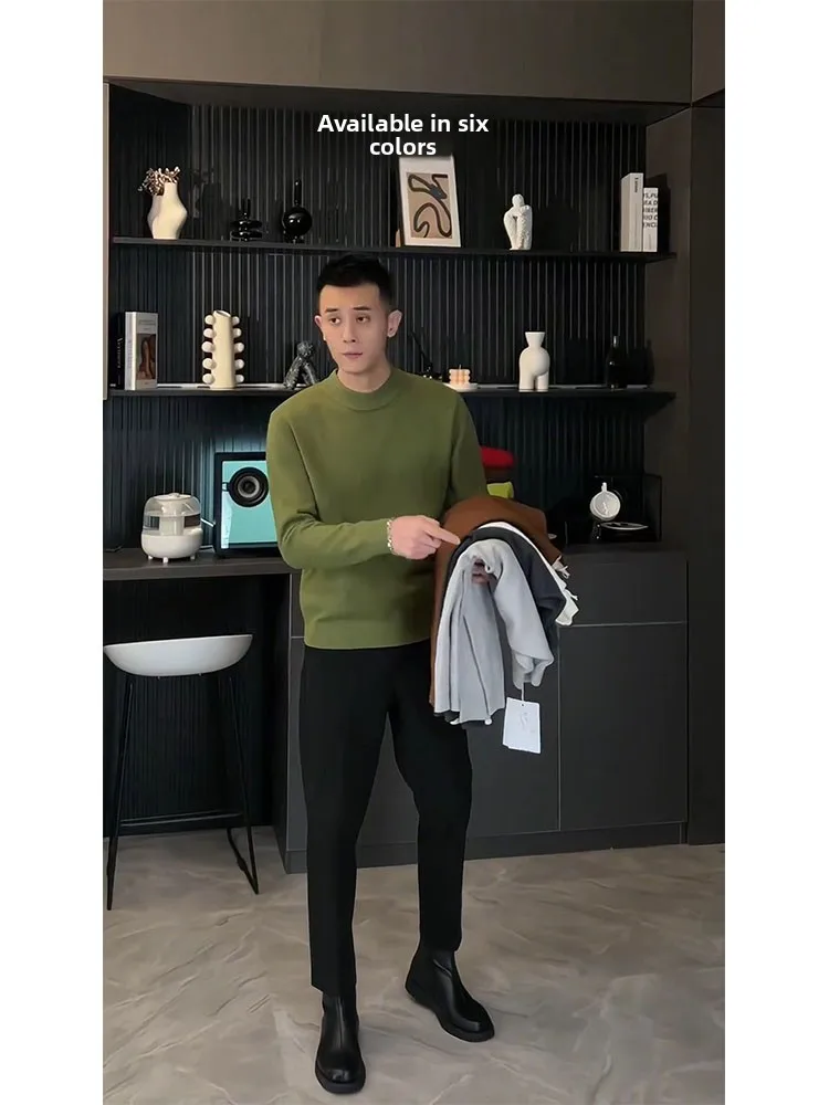 

Lawn een Men's Knitted Sweater round Ne Base Layer Winter Faion Casual Loose Fit Long Sve Pure Color Inner Wear