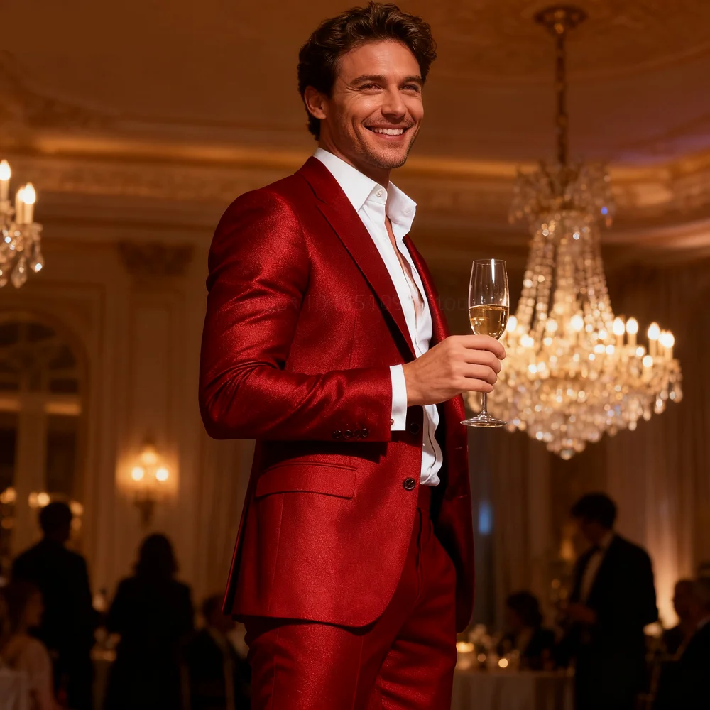 

Classic Slim Fit Men's Business Suit Notch Lapel 2-Piece Blazer And Pants Set for Wedding Prom Groomsmen Elegant Formal Wear