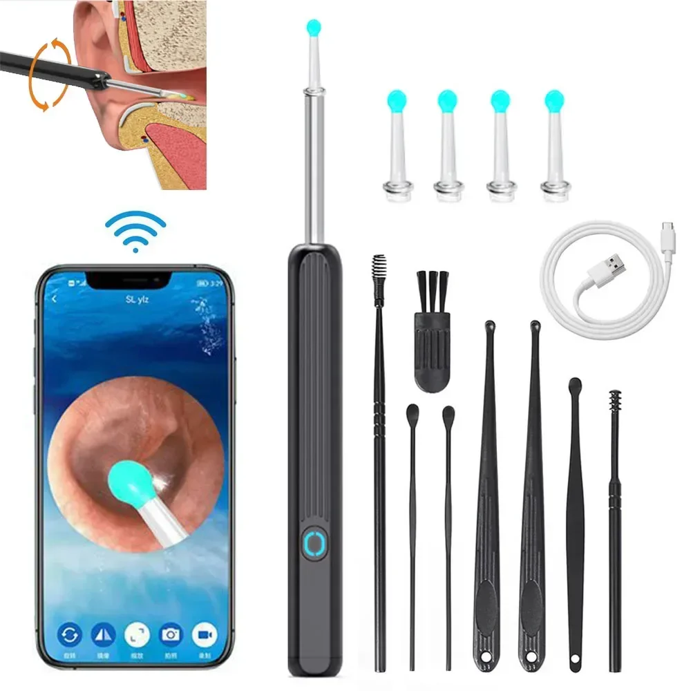 Wireless Wi-fi Visual Ear Cleaner Otoscope Ear Wax Ear with 1296P HD Cleaning Kit Removal Sticks Endoscope Camera Tool Kit