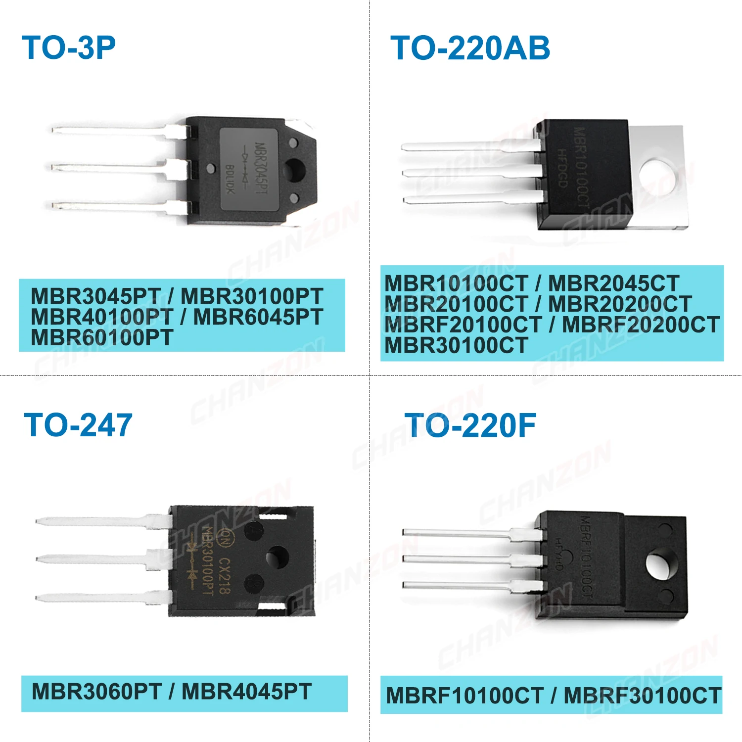 16Values MBR20100CT MBR30100CT MBR20200CT MBR4045PT MBRF20100CT MBR3045PT MBR10100CT MBR2045CT MBR60100PT MBRF20200CT MBR30100PT