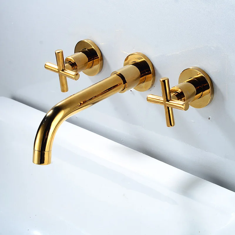 Concealed Gold Antique Black Cold and Hot Mixer Tap Basin Faucet Embedded In Wall Basin Three Hole Faucet