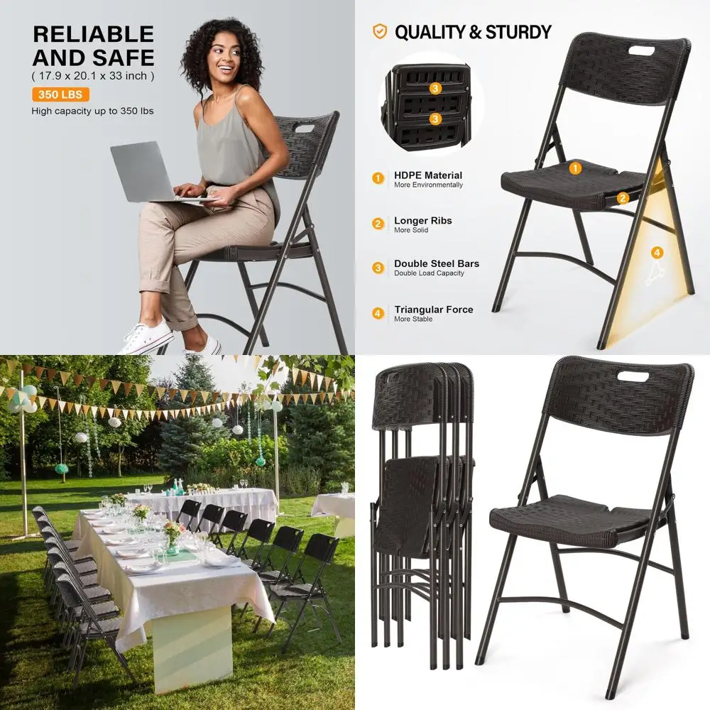 

Portable Heavy-Duty HDPE Plastic Folding Chairs with Steel Frame - Ideal for Indoor/Outdoor Events, 4-Pack Brown