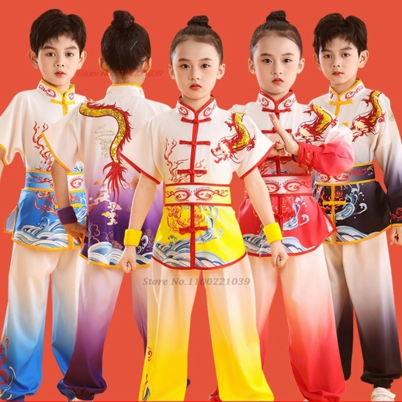 

Детская одежда для ушу 2026 года, костюм для боевых искусств, традиционный дизайн с принтом дракона, для тренировок по кунг-фу, выступлений на сцене