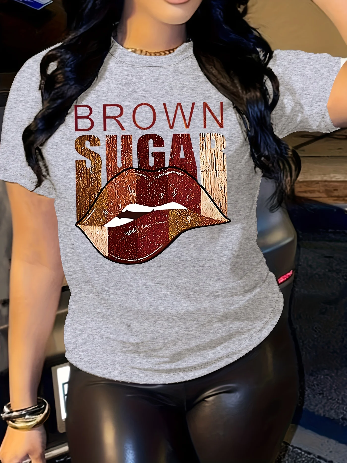 Brown Sugar Lips Women's Tee - Bold Graphic, Casual White Top
