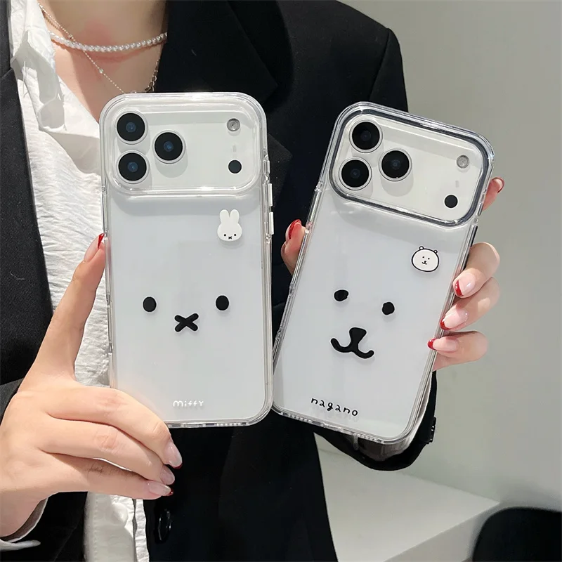 

Cartoon Miffy Rabbit Clear Phone Case for iPhone 17 16 15 14 13 Pro Max air cushion Transparent Shockproof Protective Back Cover
