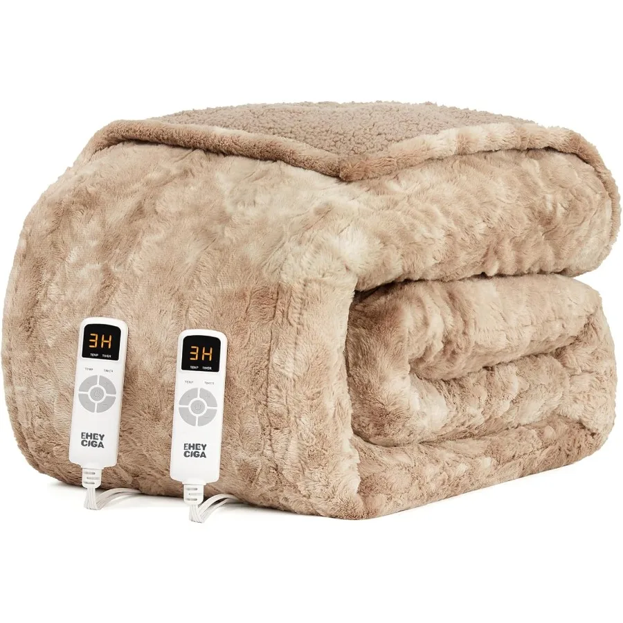 

Electric Heated Blanket Queen Size Faux Fur 10 Hours Auto Shut Off 9 Heating Levels Heating Blanket with Dual Control Soft Warm