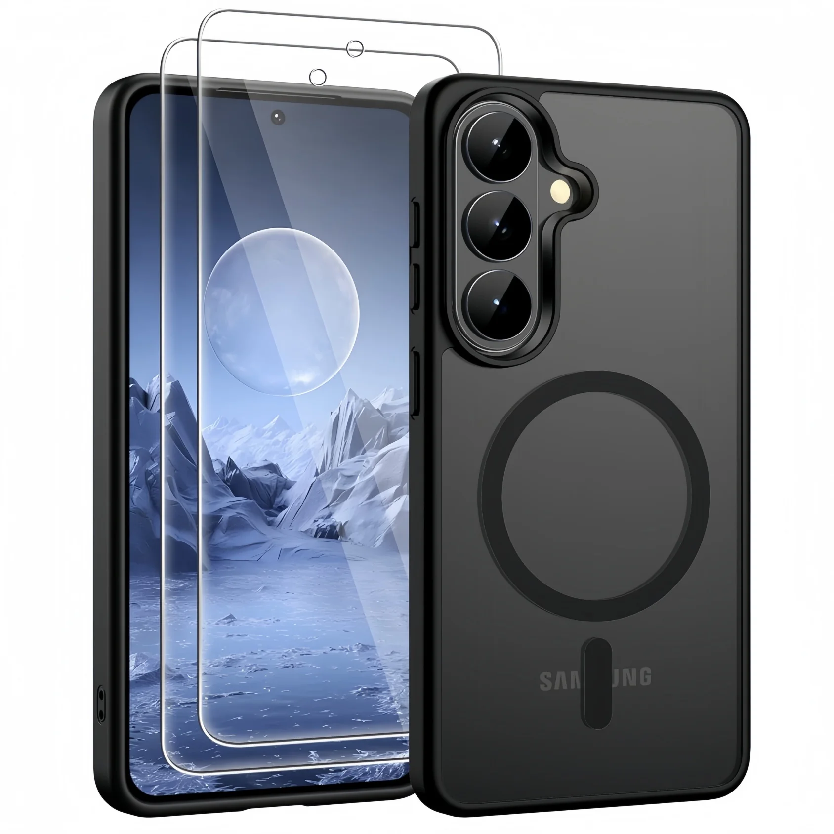 Magnetic For Samsung Galaxy A57/A37/A27/A17/A56/A36/A16 Case with 2 Pcs Screen Protector Slim Translucent Anti-Fingerprint Cover