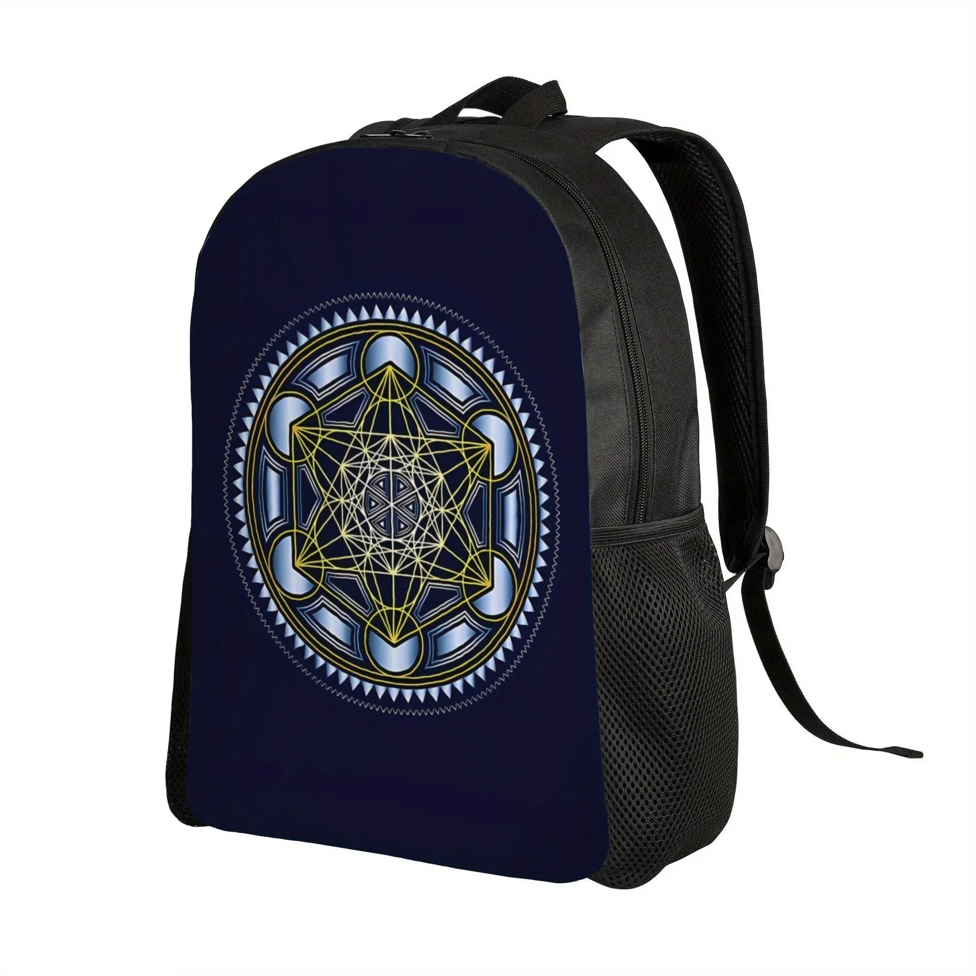Custom Bag A Stylish And Multifunctional Backpack Featuring Metatron'S Cube, Merkaba, And The Flower Of Life, Perfect For Casual