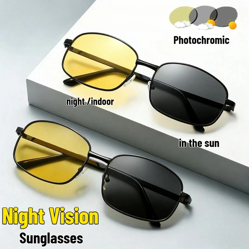 

Men Women Fashion Square Frame Photochromic Night Vision Sunglasses Men's Outdoor Sports Driving Glasses UV400 Sunglasses