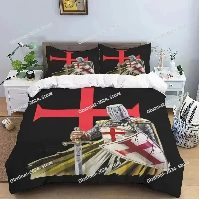 Medieval Knights Templar Patterns Comforter Bedding Set,Duvet Cover Bed Set Quilt Cover Pillowcase,King Queen Size Bedding Set