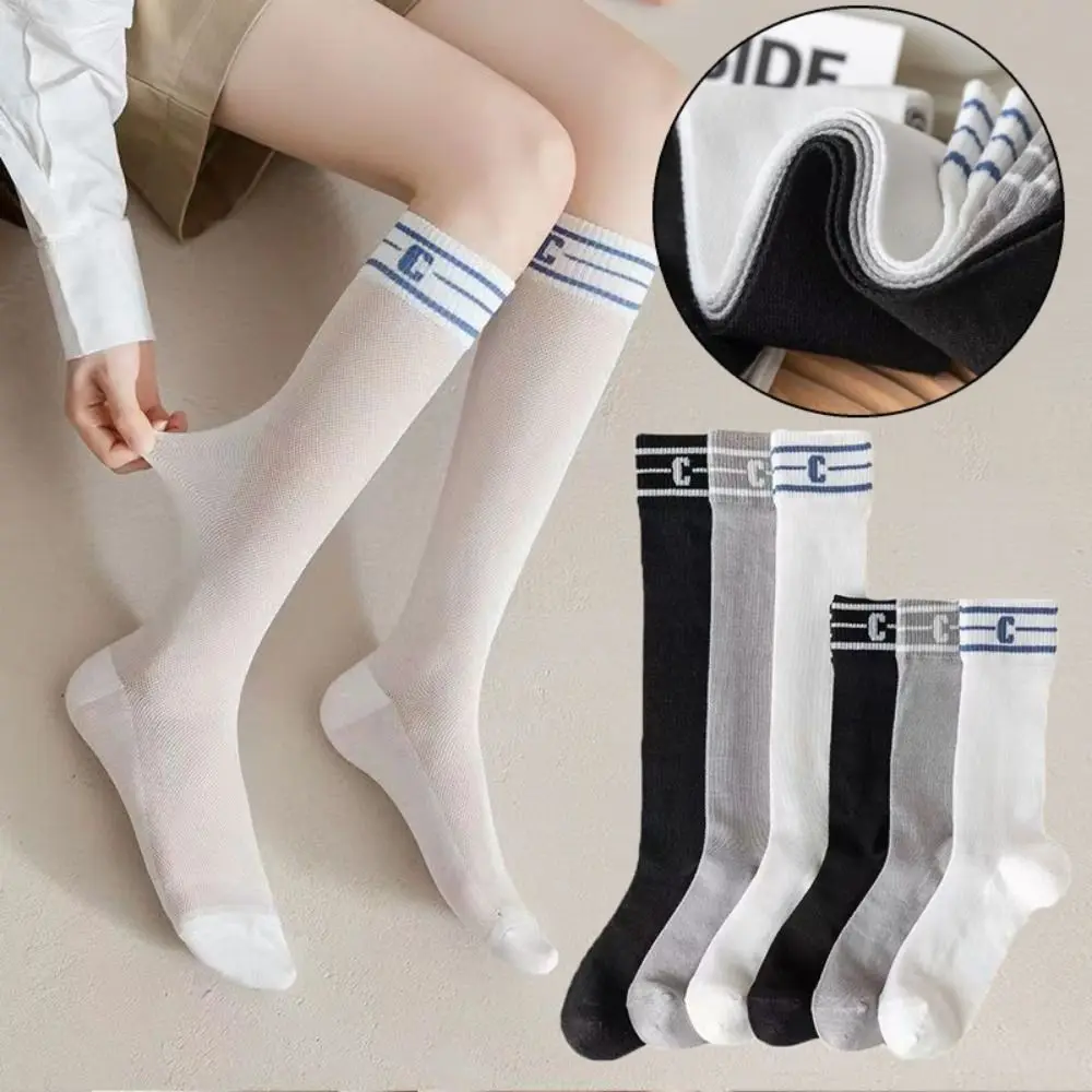 

Cute Outdoor Sports Knee High Socks Lolita Elastic C Letter Golf Socks Breathable Cotton JK Stockings