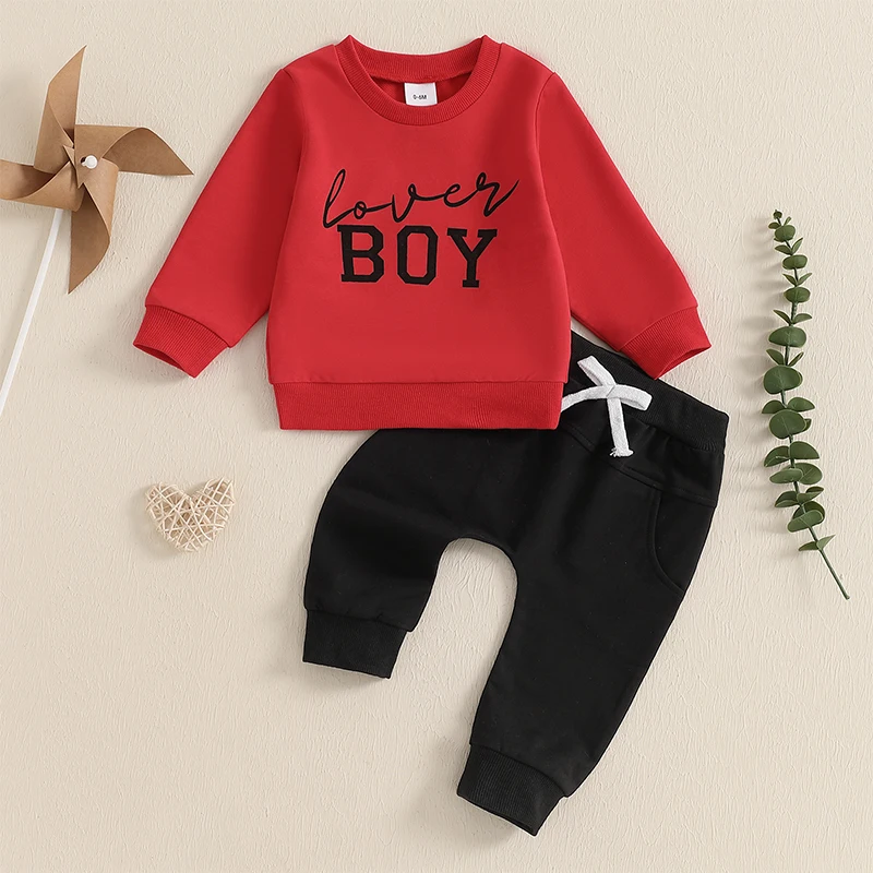 2024-9-29Lioraitiin Toddler Baby Boy Valentine's Day Outfit Letter Print Long Sleeve Sweatshirt and Elastic Pants Jogger Clothes