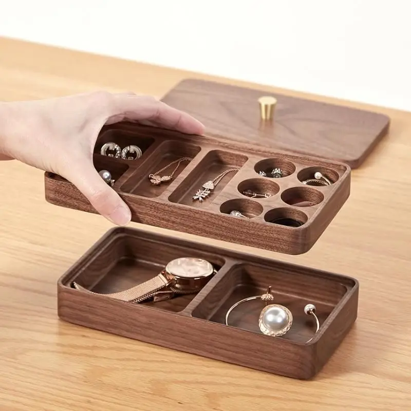 

Double Layer Black Walnut Jewelry Box, Double-layer Dust-proof and Anti-oxidation Storage for Earrings, Earrings, Necklaces