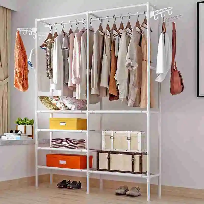 Clothes and Hats Rack Floor to Ceiling Bedroom Hanging Clothes Rack Simple Household Economical Storage Rack