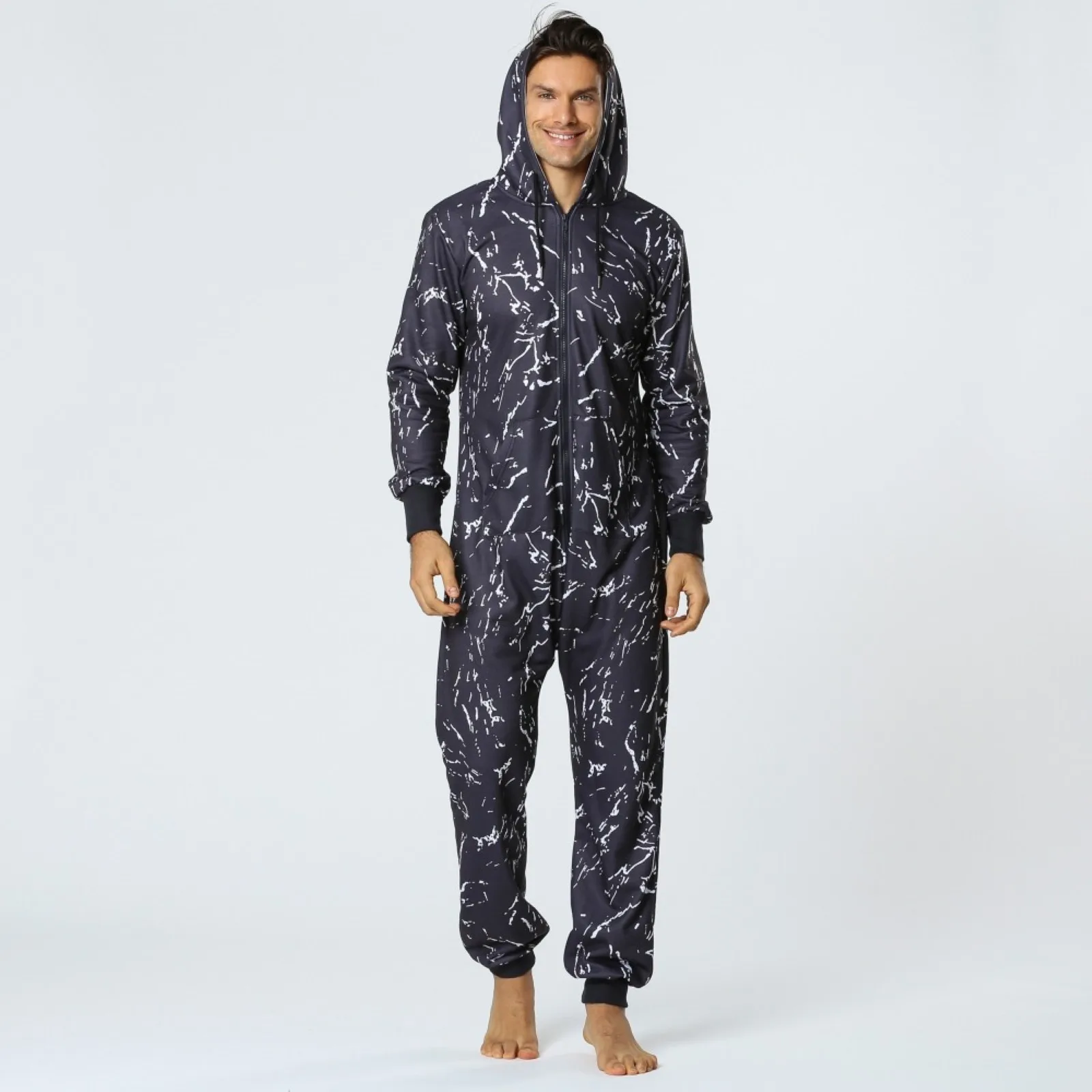 Men Warm Onesie Print Sleep Lounge Adult Sleepwear One Piece Pyjamas Male Jumpsuits Hooded Onesies Warm Jumpsuit Nightwear Gift