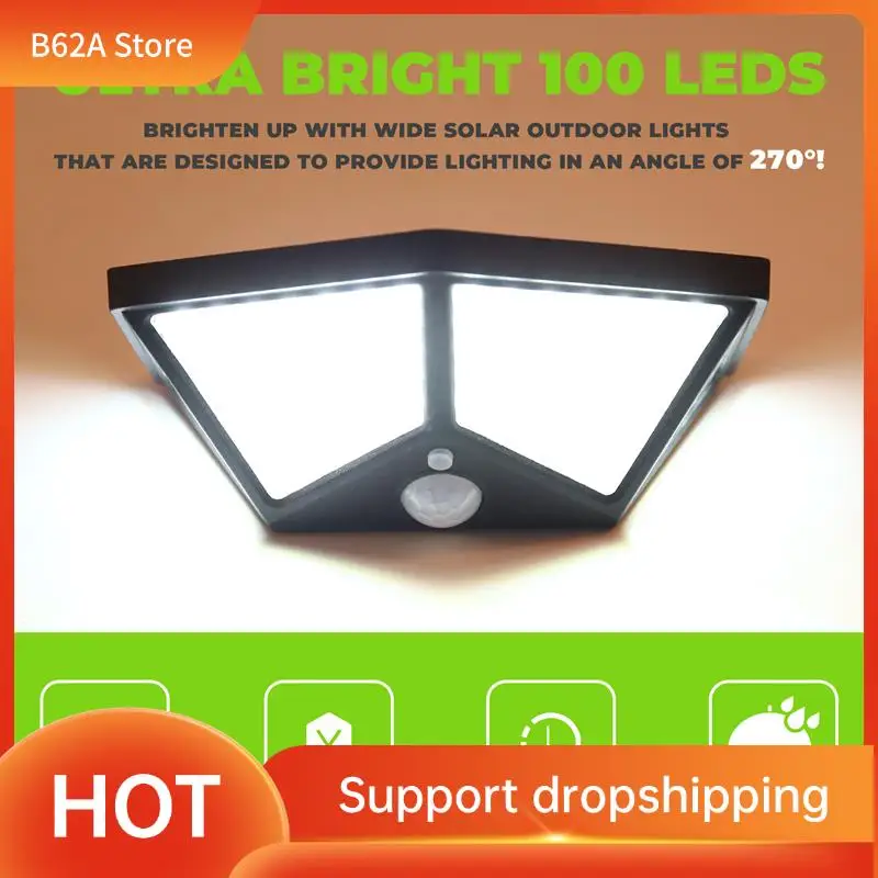 

B62A Solar-Powered Lighting: 100 LED Outdoor Security Lights With Motion Sensor For 270° Coverage