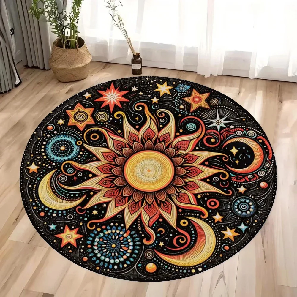 Celestial Zodiac Planets Constellation Astrology Round Floor Mat Bohemian Cosmic Decor for Living Room Bedroom