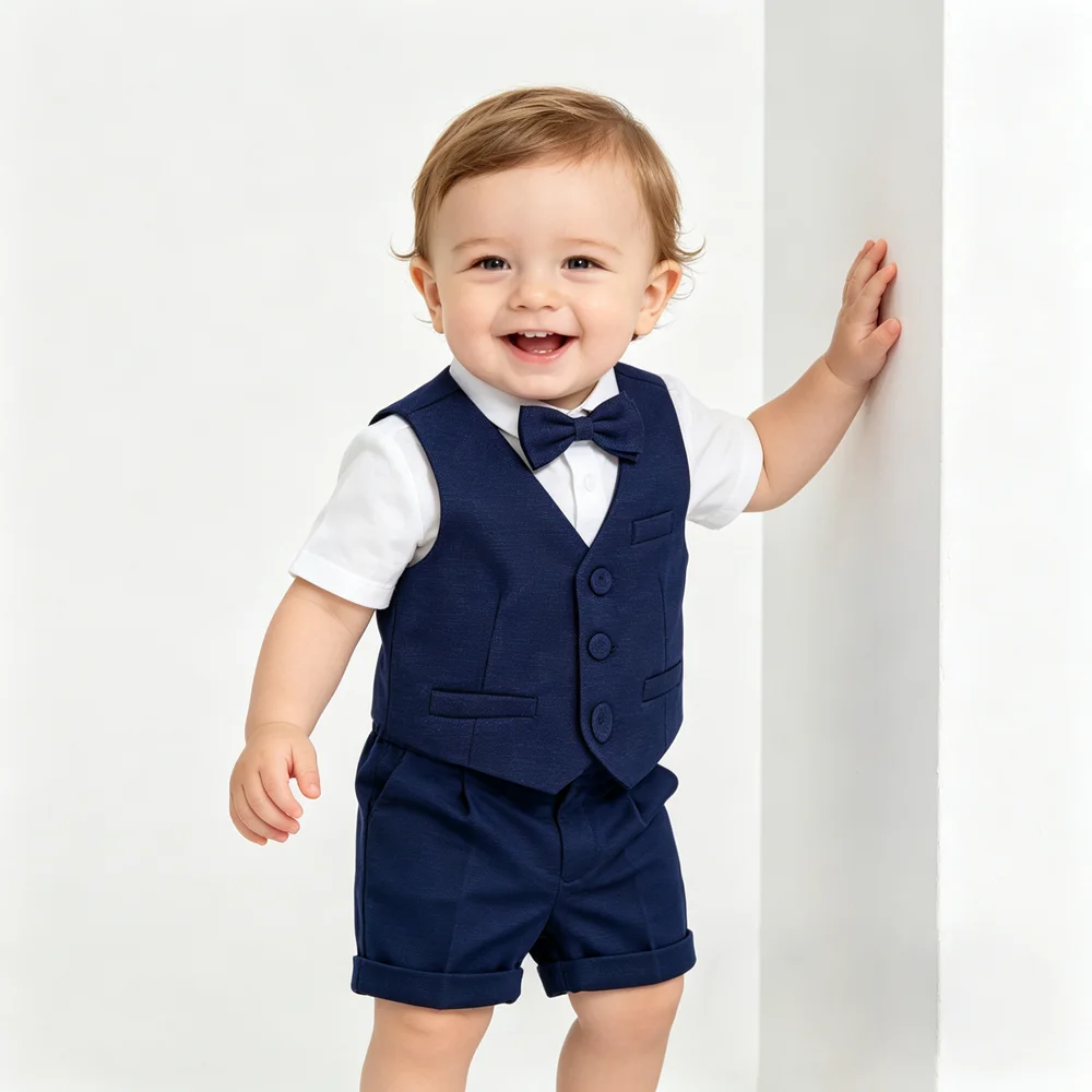 Baby Boy Navy Blue 4-Piece Formal Suit Toddler Gentleman Outfit Christening Wedding Birthday Party Clothes For 6 Months-4 Years