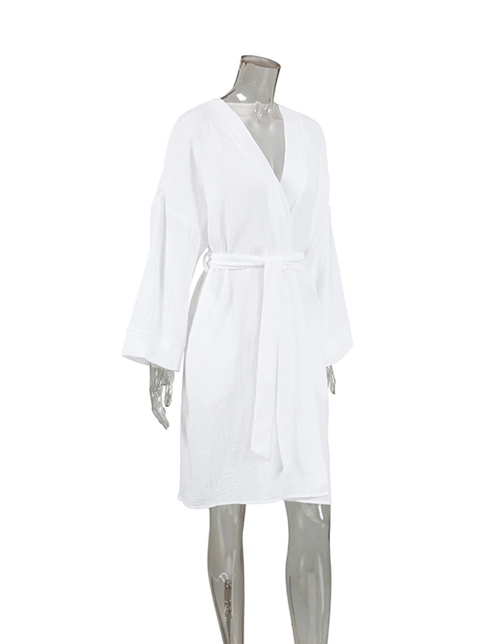 Peignoir en coton à manches longues pour femmes, Peignoir décontracté, Vêtements de nuit monochromes, Ceintures, Lin, Mode féminine, Automne, 2023