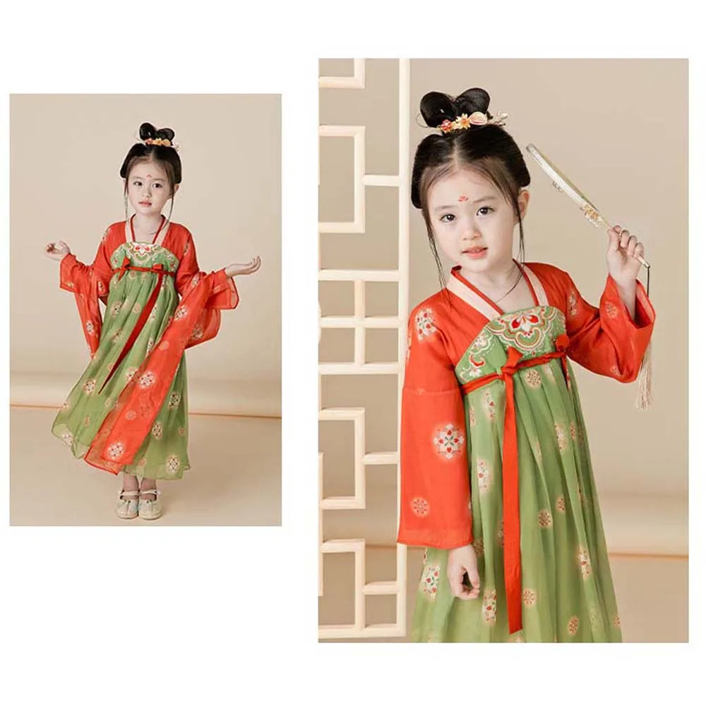 Tang-dynastie Chinese Kinderen Meisjes Hanfu Outfit Oude Cosplay Prestaties Chinese Meisjes Oude Jurk Volksdans