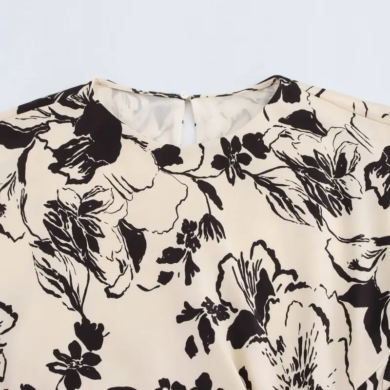 Ele Spring 2025 Damska Sukienka Midi z Jedwabiu Satynowego z Nadrukiem, Wszechstronna, Modna, Wygodna, Jednoczęściowa, Wysoka Jakość