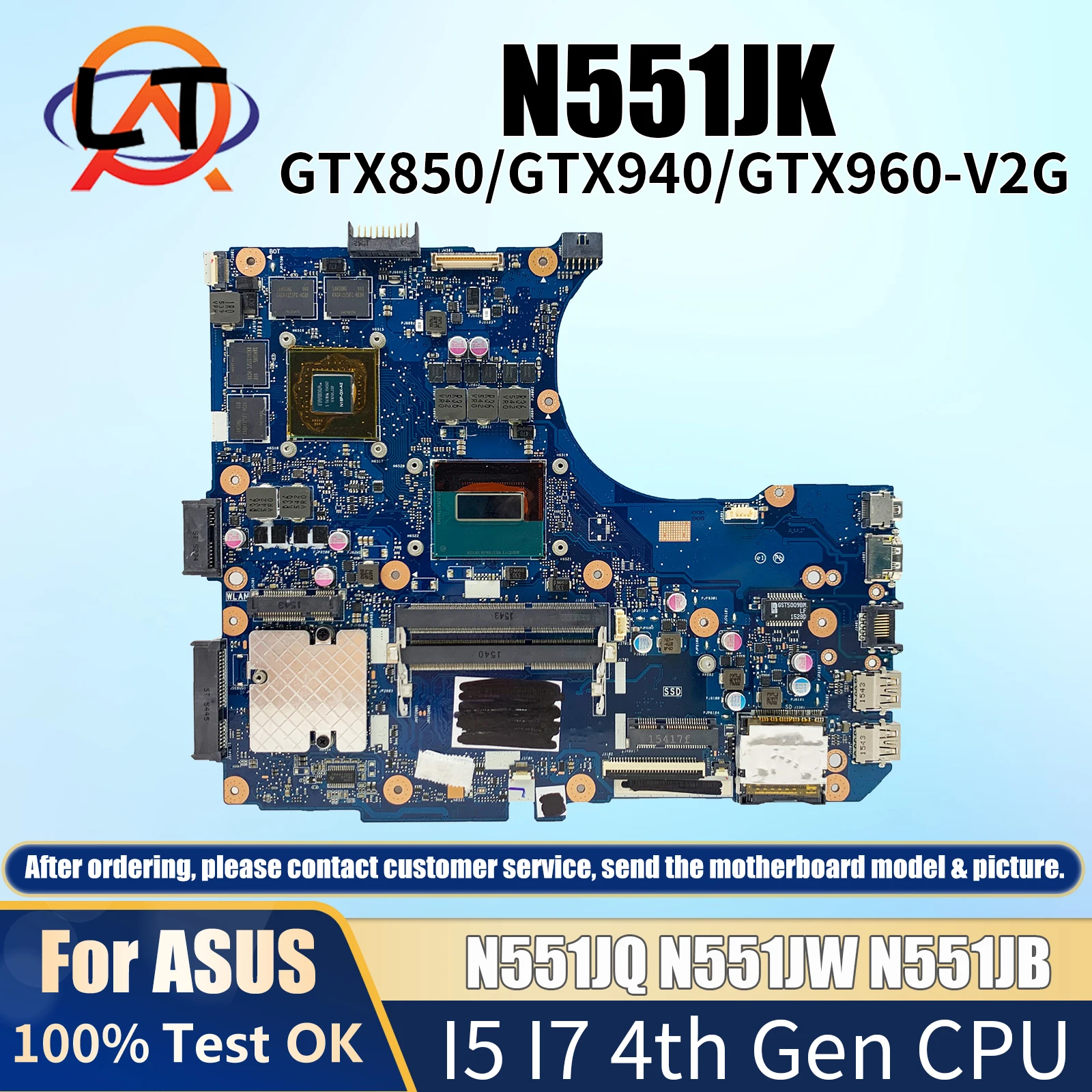 N551JK with i7-4710HQ CPU GTX850M-V2G GPU Mainboard For ASUS N551J N551JX N551JK N551JB G551JX G551J G551JK Laptop Motherboard