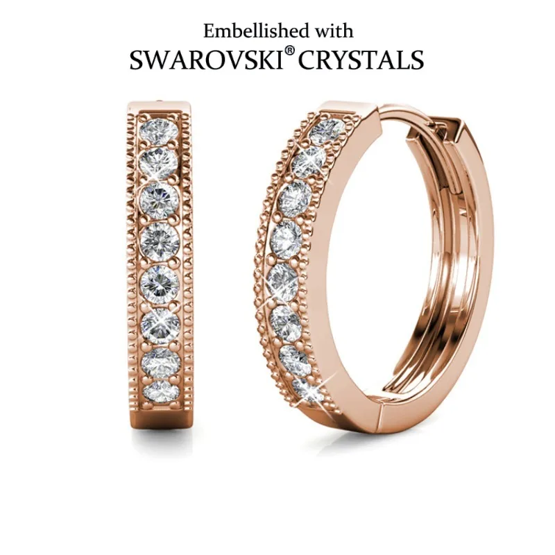 

Daisini Sparkling Hoop Earrings with Swarovski Crystals for Women Fashion Real Rose Gold Color High Quality Brass Jewelry Gifts