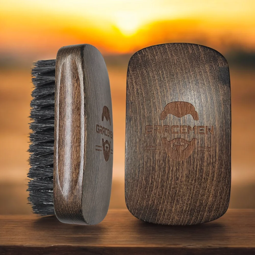 The Gracemen Premium Retro Beard Brush and Facial Brush for Men Boar and Nylon Bristles and Wooden Handle Great Gift to Man