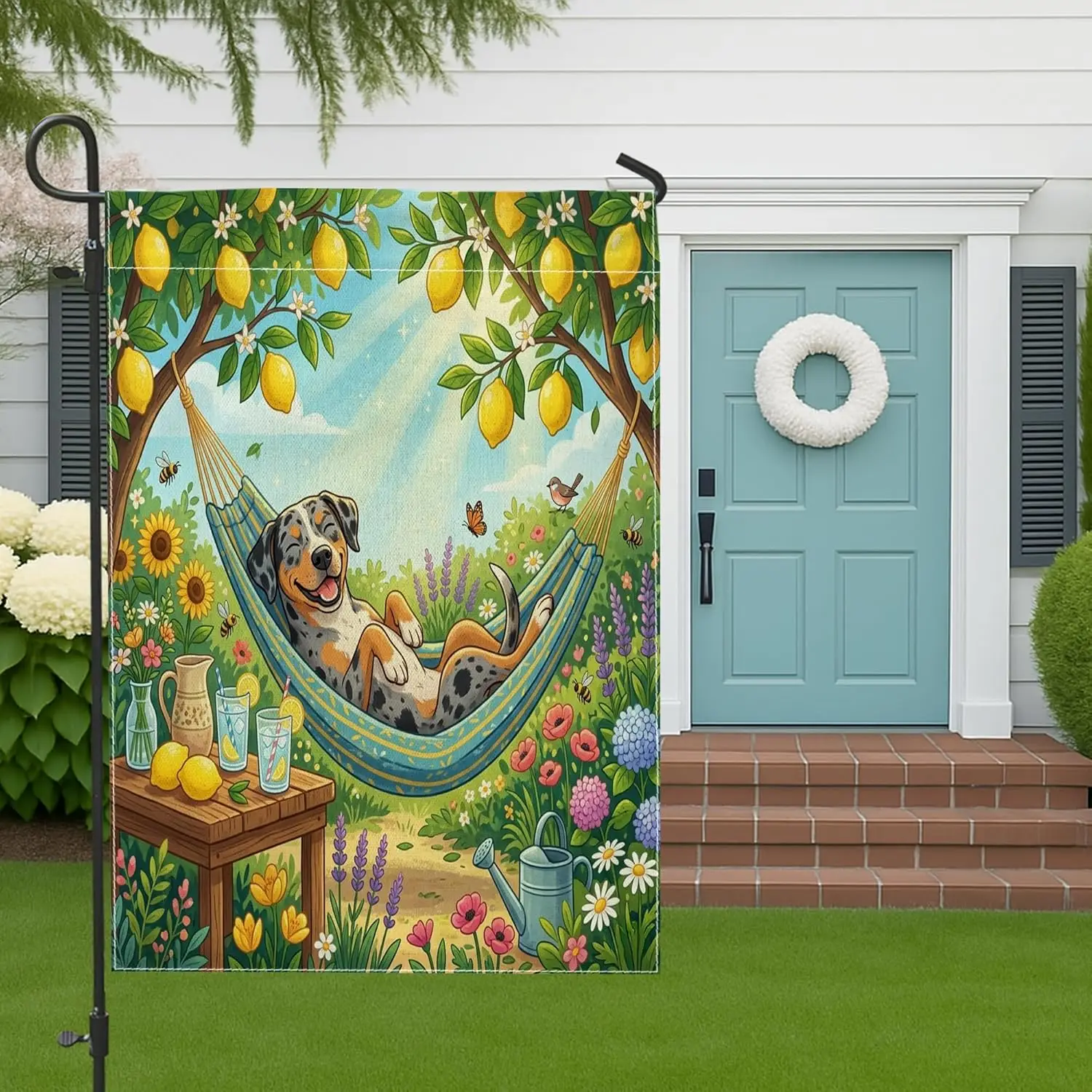 Catahoulas Leopard Dog Garden Flags 12”x18” Double Sided for Outside, Country Lemon Floral Plant Front Yard Small Canvas Hou jjp