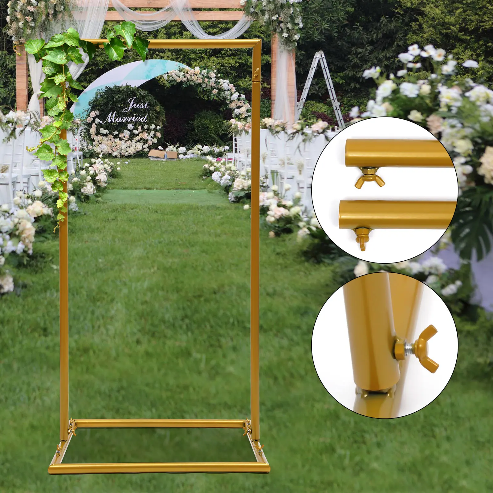 Gold New Years Wedding Arch Backdrop Stand Square Balloon Garden Wedding Arch Backdrop Frame Metal Floor Stand 1m