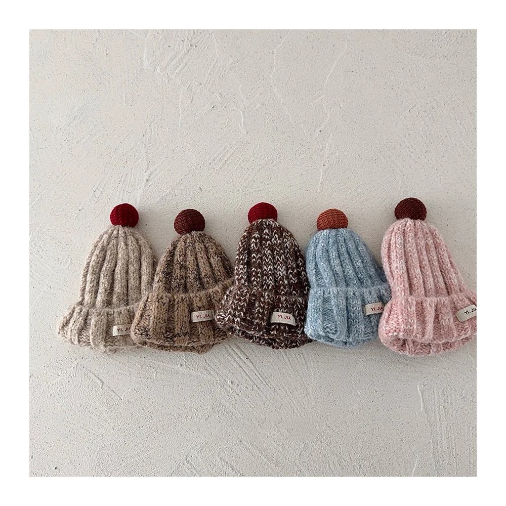 

Зимняя детская вязаная шапка, 5 цветов, теплая шапка с цветными блоками для девочек, милая детская шапка на голову