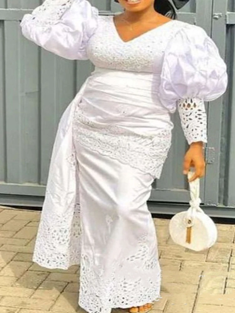 Elegantes weißes Kleid Frauen Laterne Ärmel Sexy aushöhlen Sommerkleid Abend romantische Vintage Kleider Großhandel Dropshipping