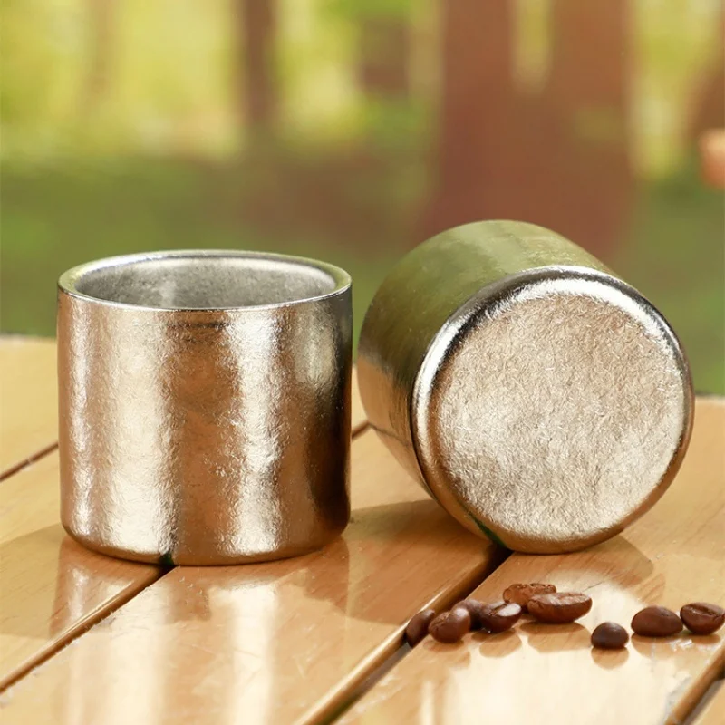 Pure Titanium Double-Wall Mini Coffee Mug,Outdoor Water Cups Silver-Gray Drinking Office Tea Mug 100 ml Luxury-Feel Coffee Cup