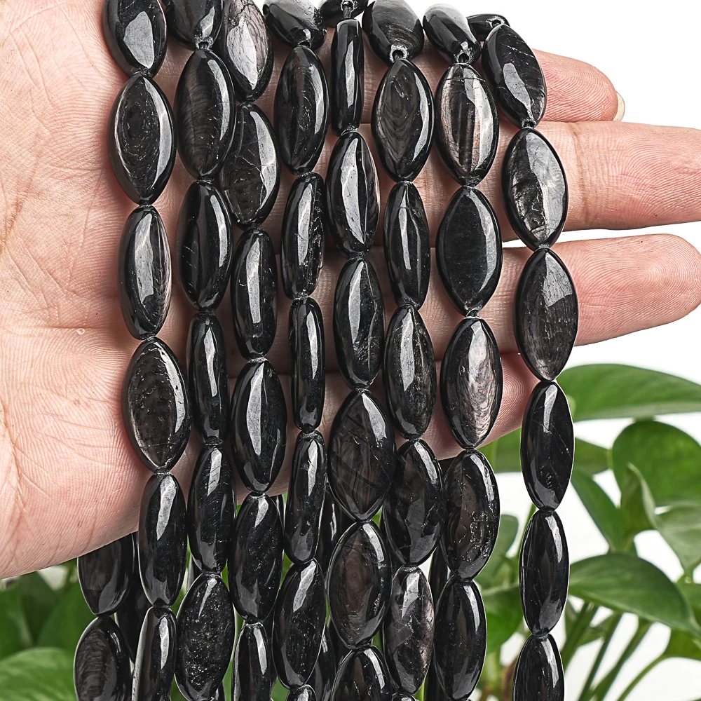 Natural Black Hypersthene Stone Beads Round Loose Beads For DIY Jewelry Making Bracelet Supplies 20x10mm 16x12mm