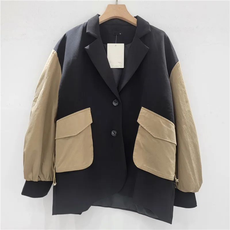 

SuperAen Korean Style Fashion Elegant Jacket for Women Spring and Autumn New Color-blocking Patchwork Folds Long-sleeved Blazer