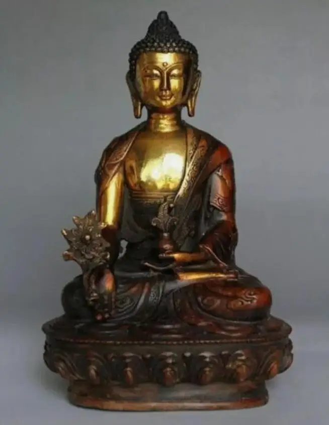 

Old bronze Brass Buddhism Bodhisattva Sakyamuni Buddha Bhaisajya Dragon Statue