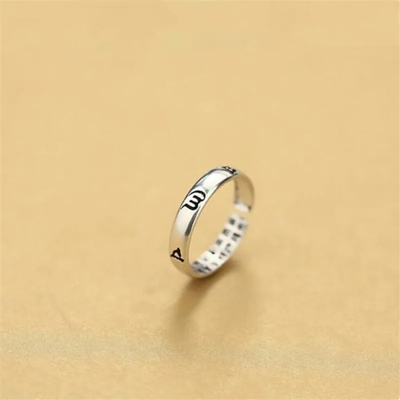 

New Retro Heart Thai Silver Six Words Mantra Letters 925 Sterling Silver Jewelry Scripture Personality Opening Rings TYB472