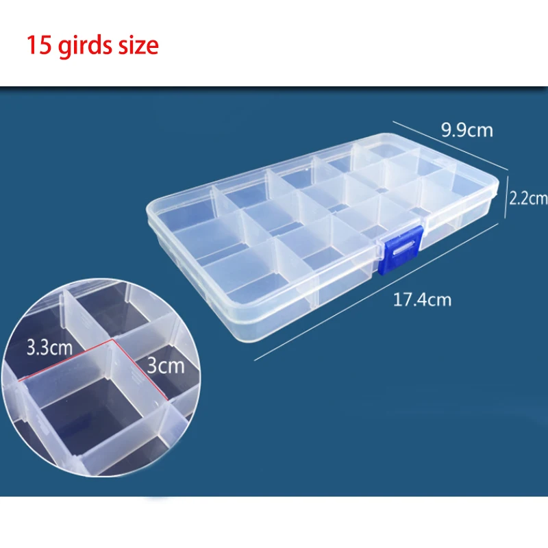 rangement organisation Boîte de rangement en plastique Transparent à 15 grilles, compartiment organisateur boîte de conteneur réglable pour les