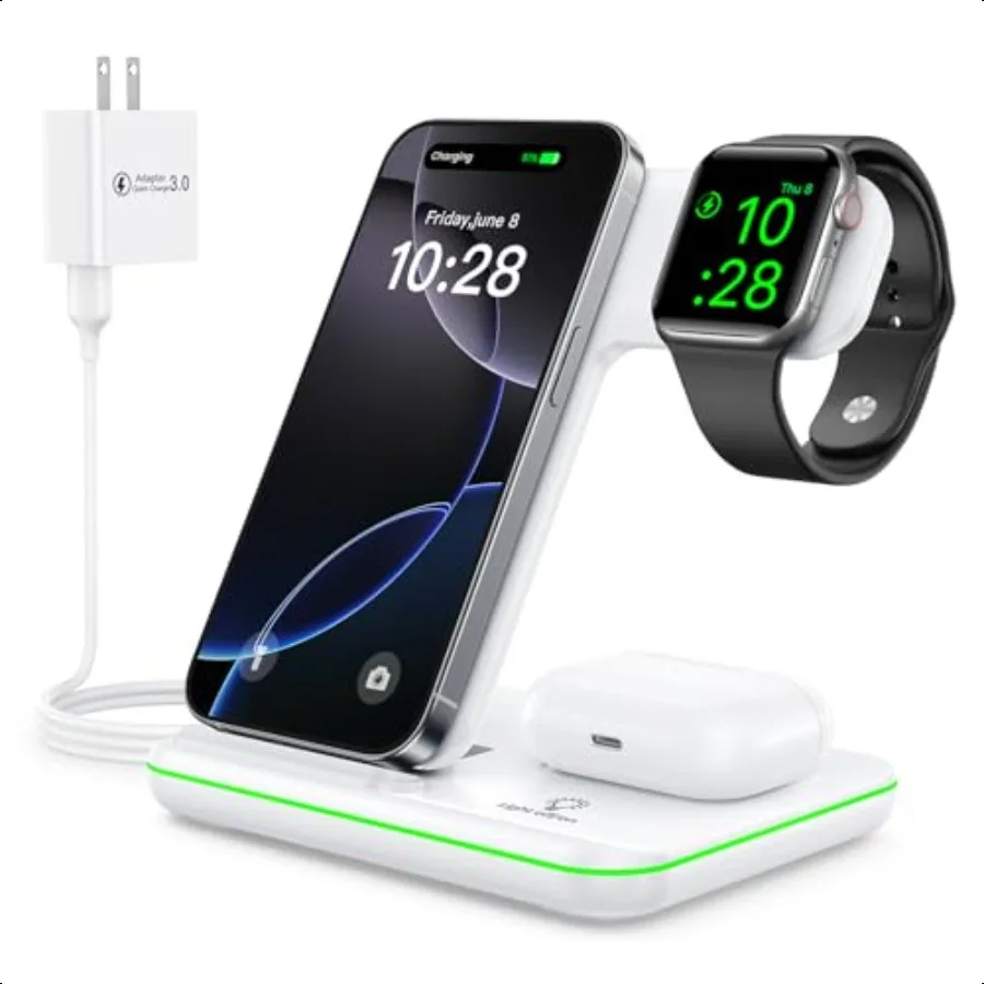 

Wirel Charger for iPhone 16 15 14 13 12 11 X 8 3 in 1 Charging Station for Apple Watch 10 9 8 7 6 5 4 3 2 SE Ultra Ultra 2 for