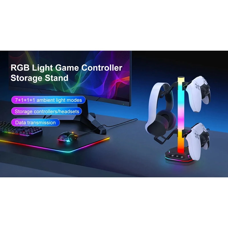 Gaming RGB Headphone Stand For Playstation5 Controller Holder Earphone Hanger For Desktop Gamer  PS4 PS5 Gamepad