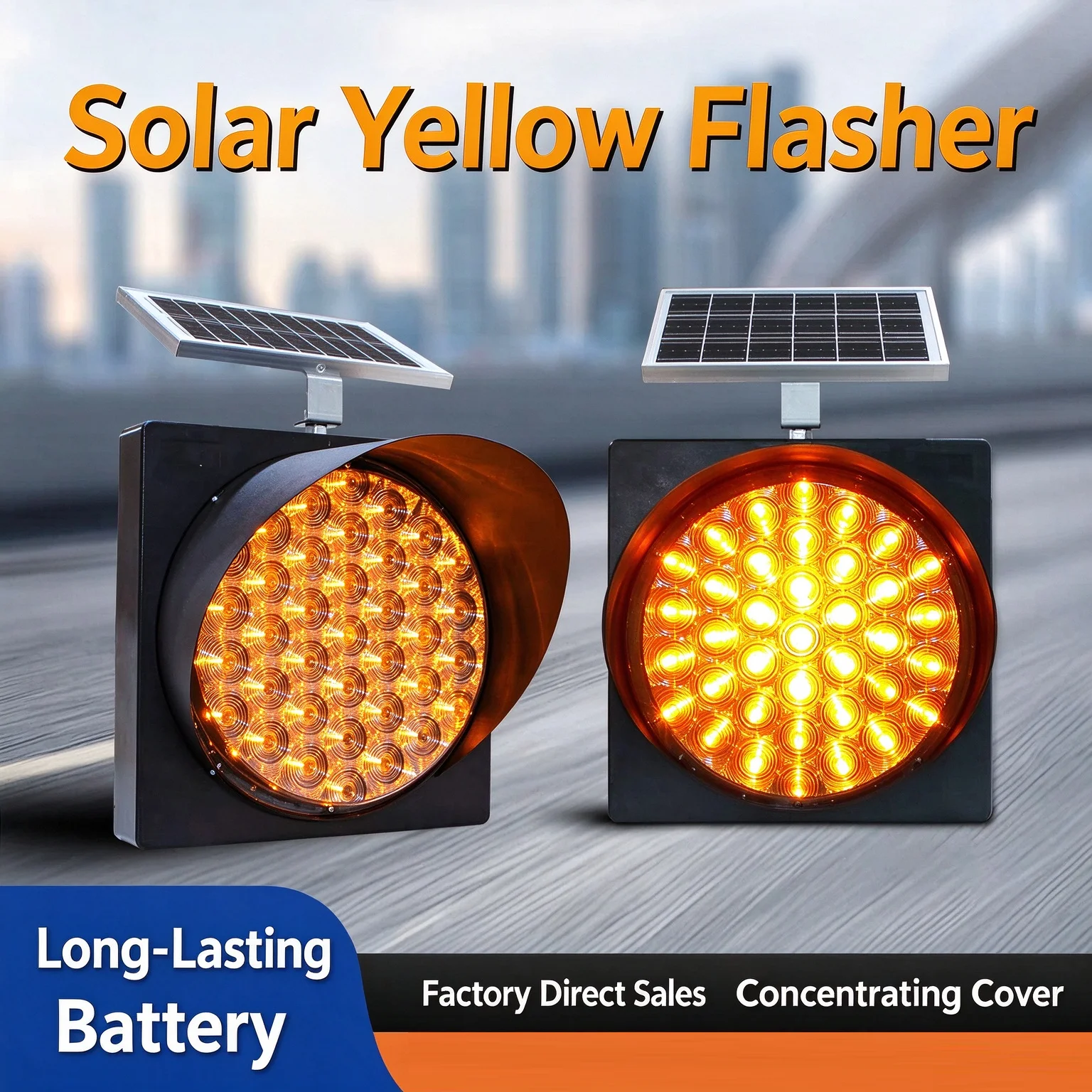 Solar Powered Traffic Warning Light 300 400MM Yellow Flash Lamp Slow Red Signal Indicator