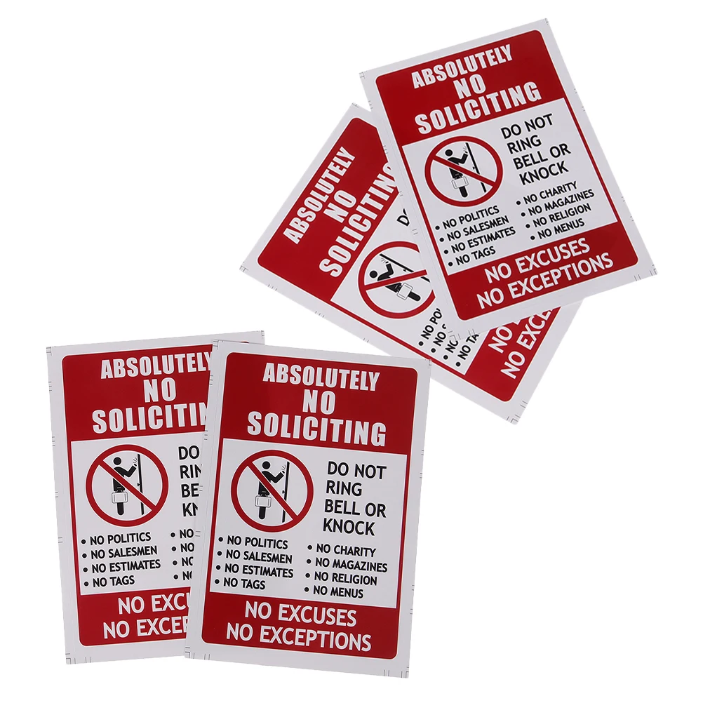 4pcs No Soliciting Stickers Waterproof Pvc Garage Home Yard Sign 9.5X14Cm Strong Adhesion Clear Symbol Easy Apply Entry