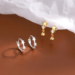 New Arrival Fashion Small Star Ear Buckle Hoop Zircon Earrings For Women Punk Silver Color Earrings Girls Party Jewelry Gifts