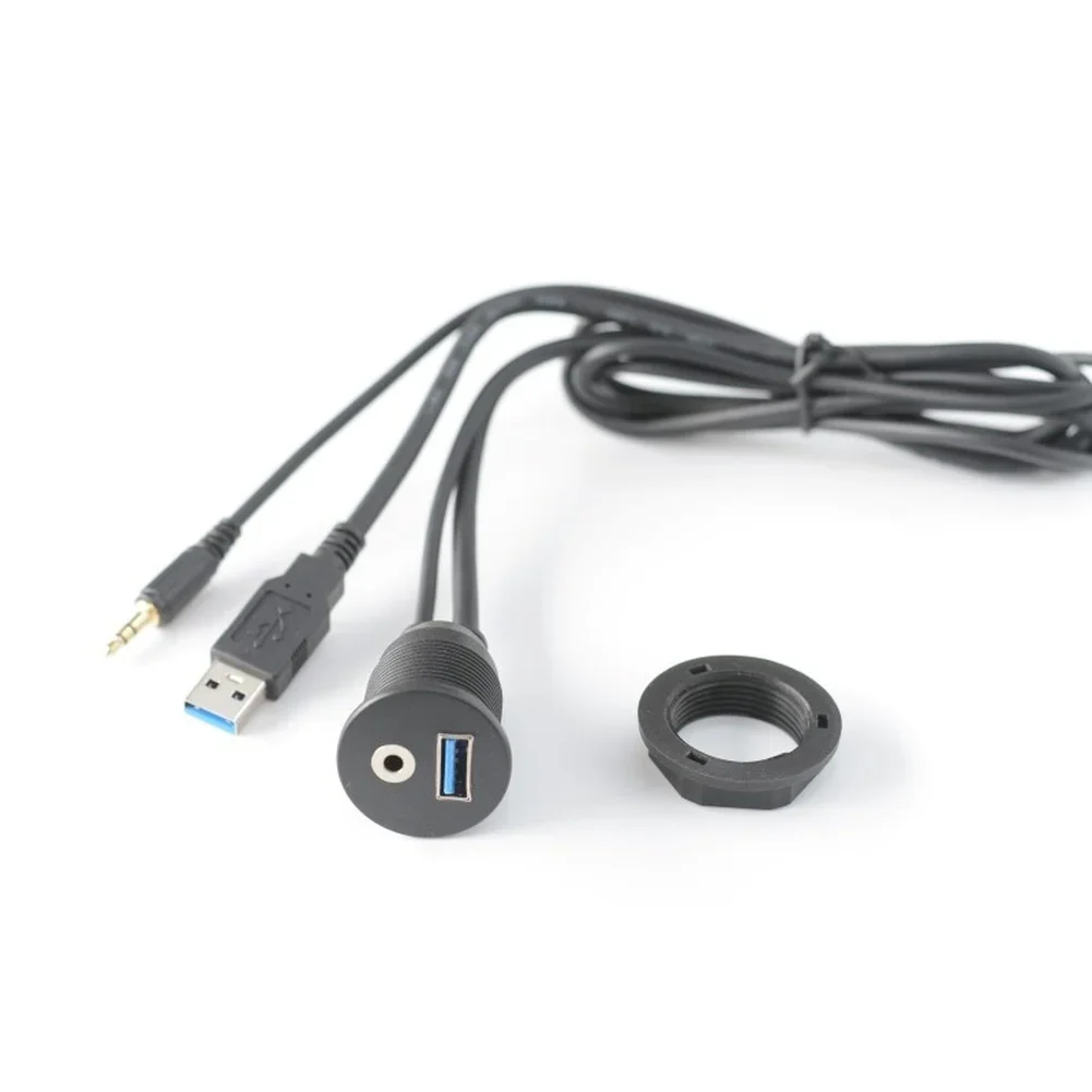 Car Audio Extension USB 3.0 AUX Panel Sleek Black Finish High-speed Data Transfer Seamless Audio Connection Adapter