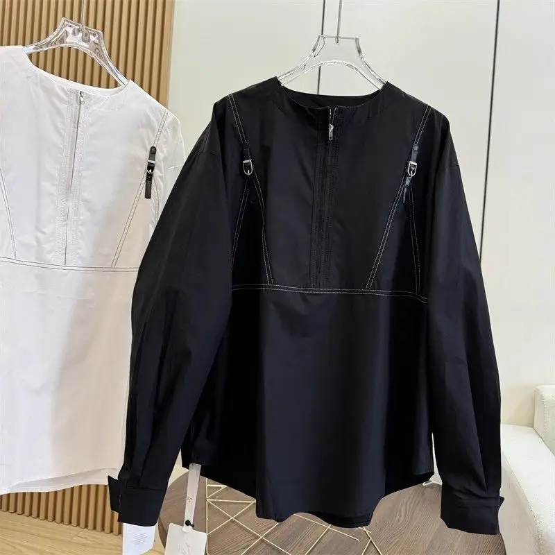 

plus Size 300 Pou Korean Sle Long Sve Zipper Design irt Men Women Spring Autumn Versatile T-irt Casual Wear