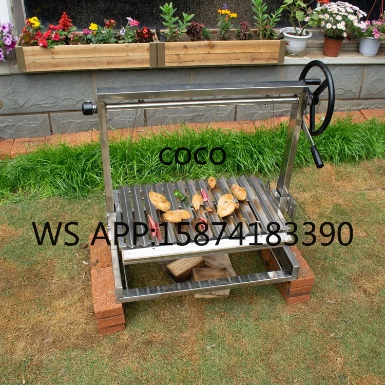 Argentinian Gaucho Asado Grill, Stainless Steel Parrilla Brasero, Outdoor Santa Maria Fire Place