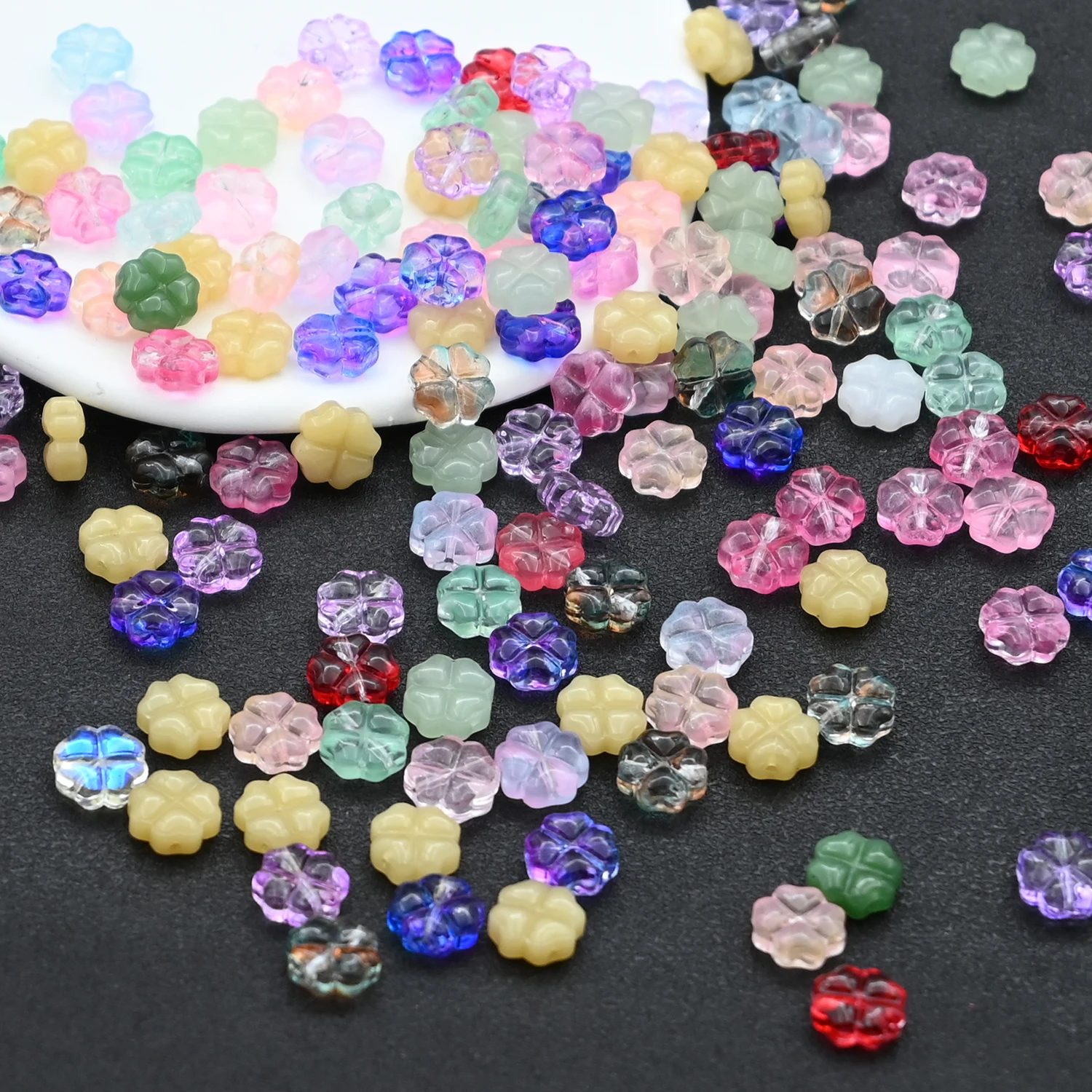 30pcs Mixed Color Heart Flower Shaped Lampwork Glass Crystal Beads For Jewelry Making DIY Charms Bracelet Necklace Accessories