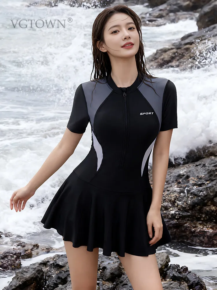 2026 New Plus Size 6XL Swimsuit Hot Spring Swimwear Fairy Women One-piece Sexy Belly-covering Short Sleeve Korean Bathing Suit